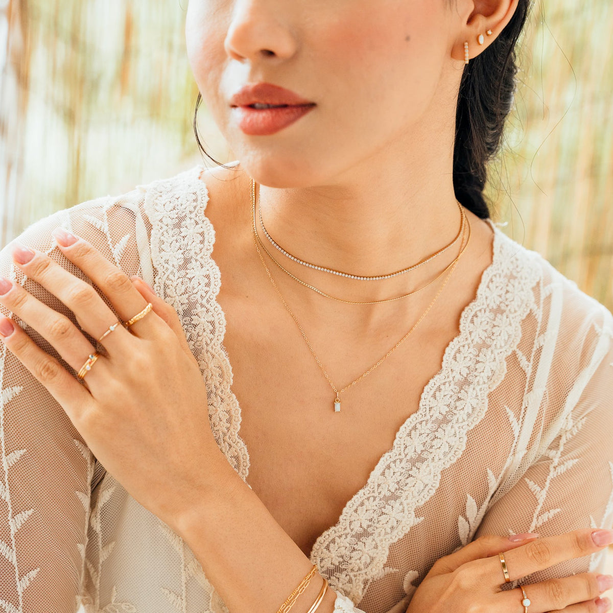 Dainty Opal Baguette Necklace