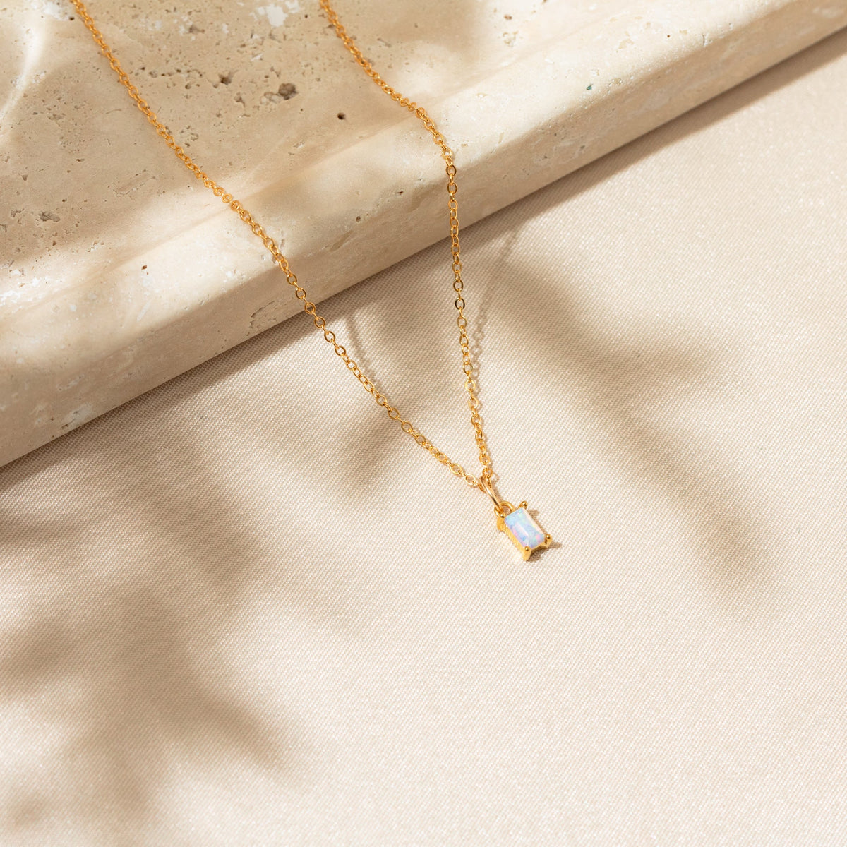 Dainty Opal Baguette Necklace