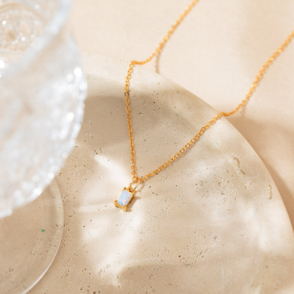 Dainty Opal Baguette Necklace