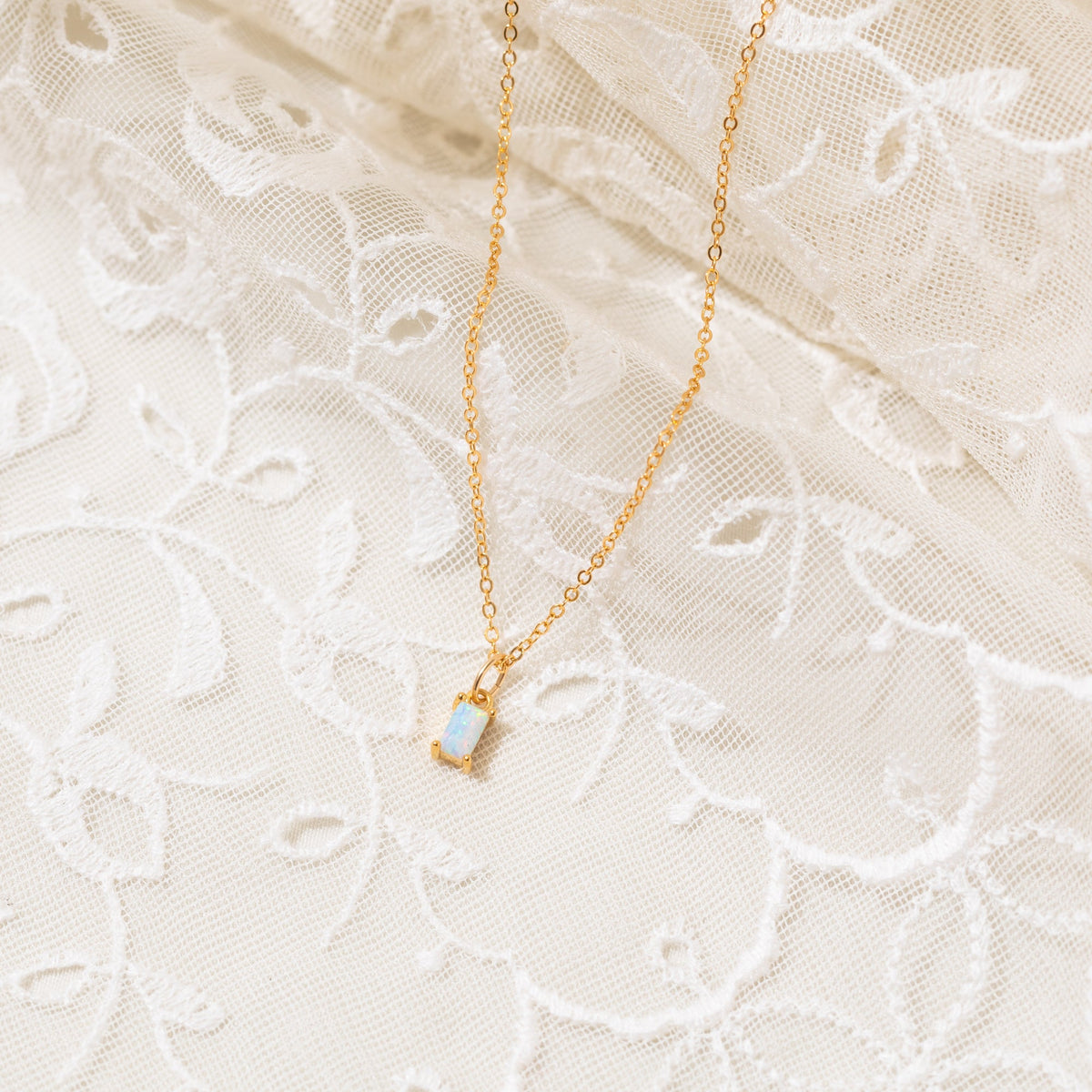 Dainty Opal Baguette Necklace