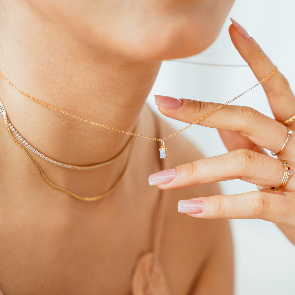 Dainty Opal Baguette Necklace