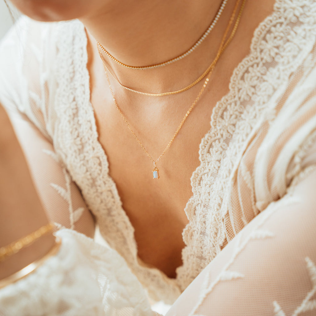 Dainty Opal Baguette Necklace