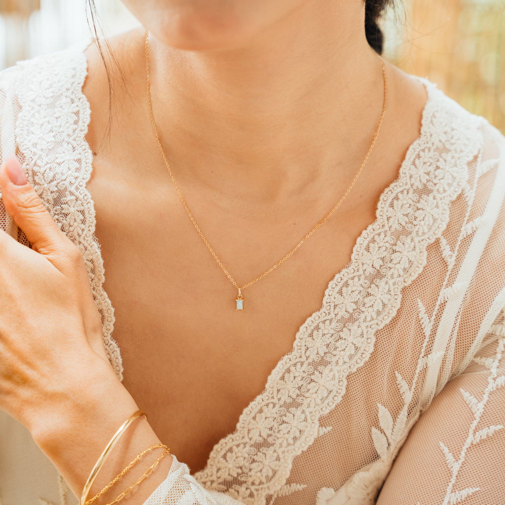 Dainty Opal Baguette Necklace