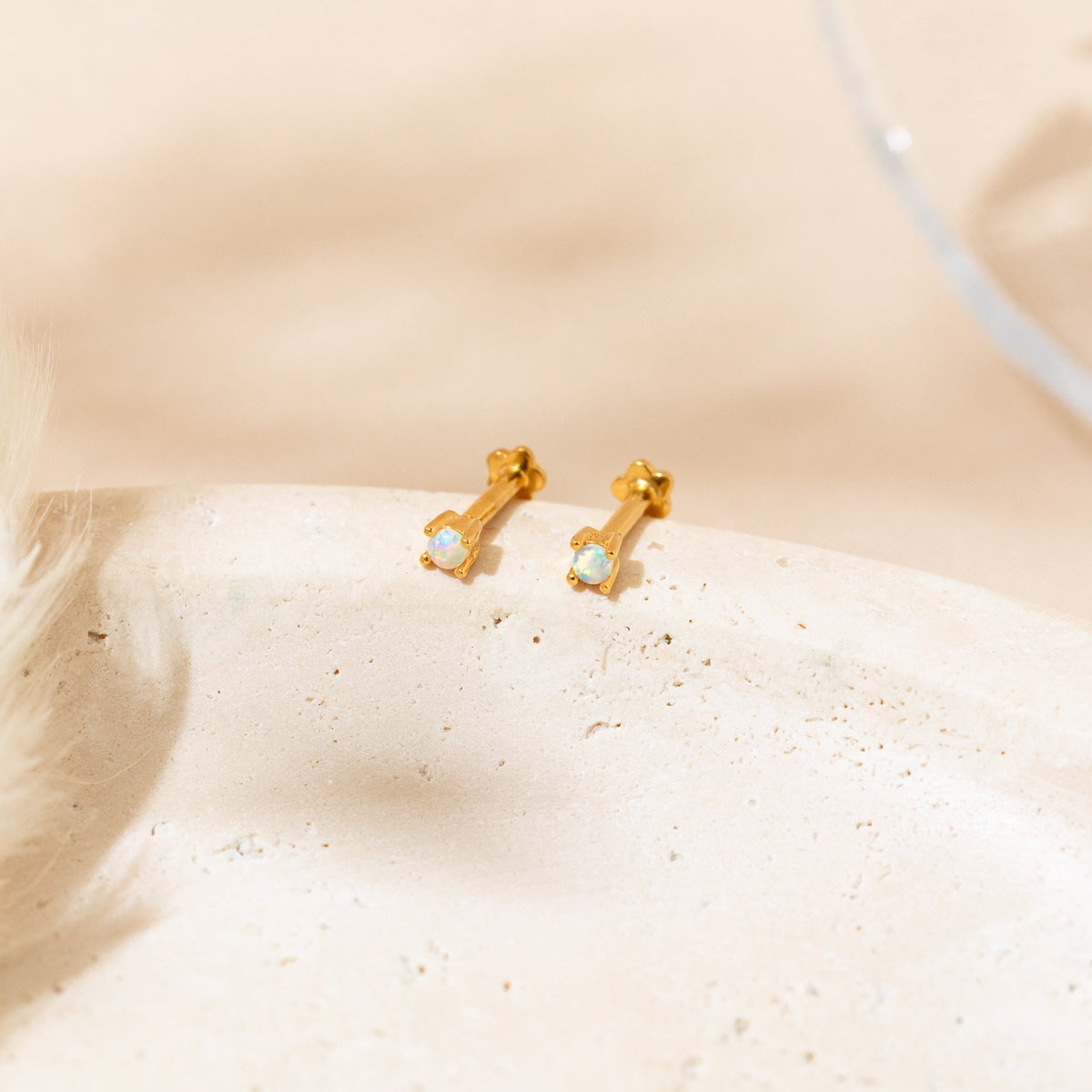 Dainty Opal Flat Back Stud Earring