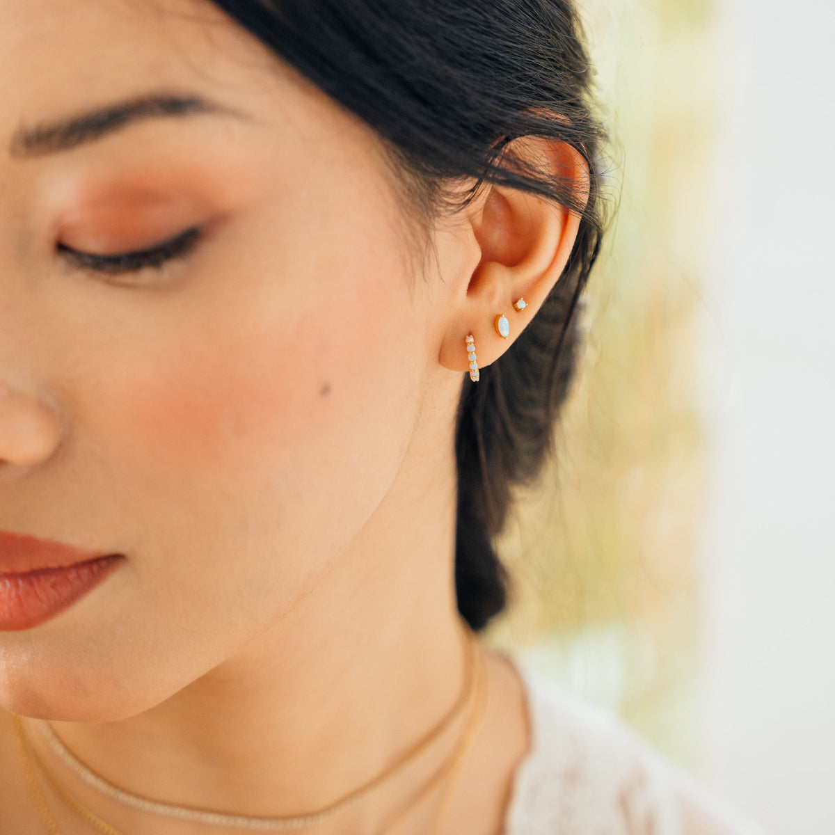 Dainty Opal Flat Back Stud Earring
