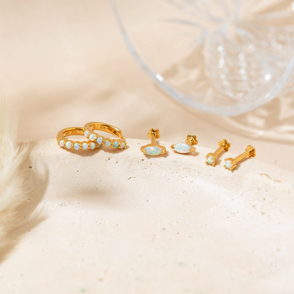 Dainty Opal Marquise Flat Back Stud Earring