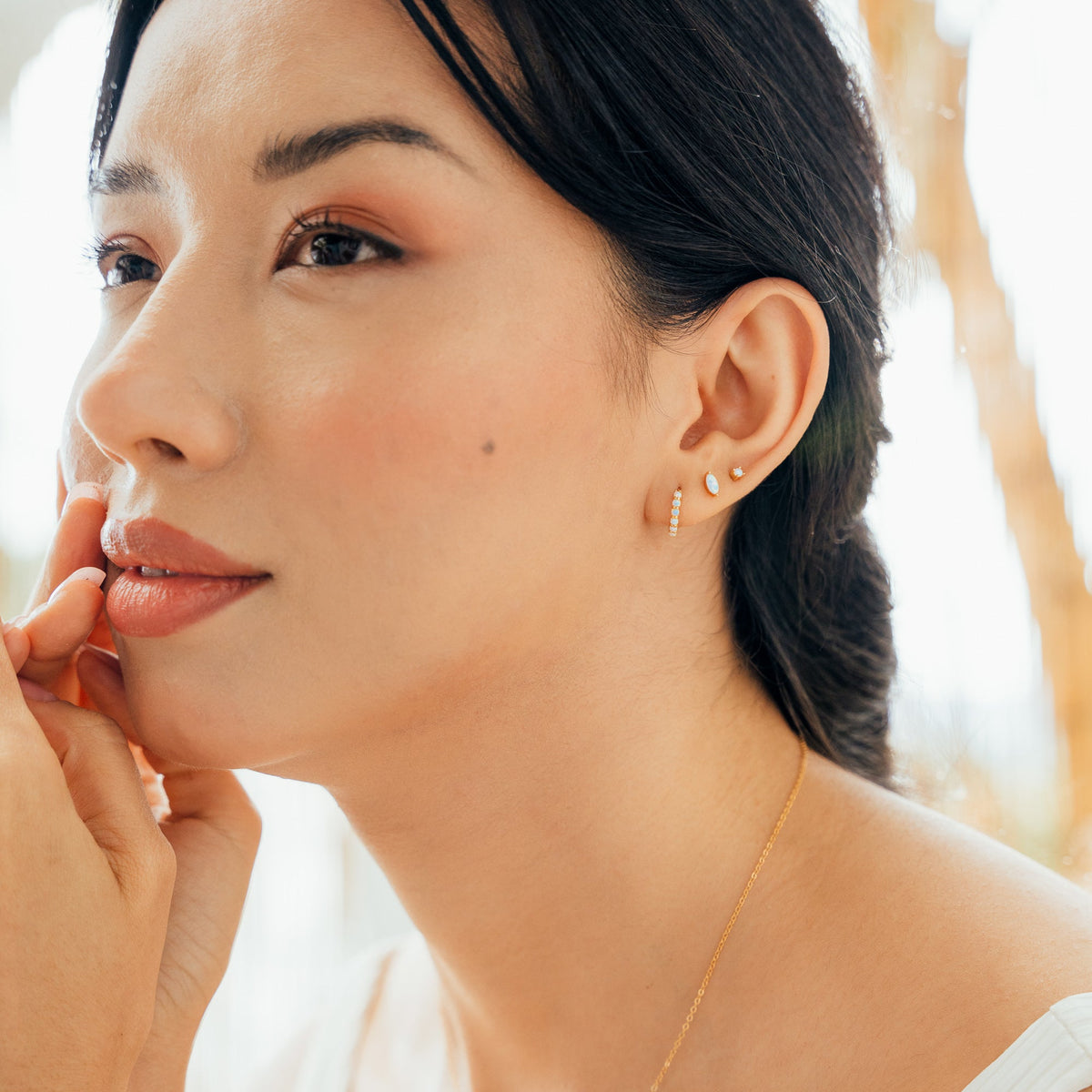 Dainty Opal Marquise Flat Back Stud Earring