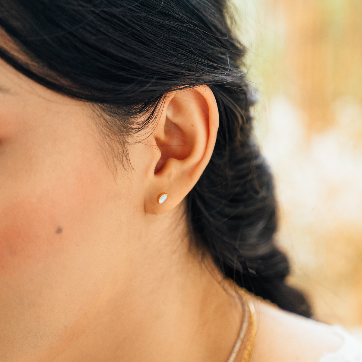 Dainty Opal Marquise Flat Back Stud Earring