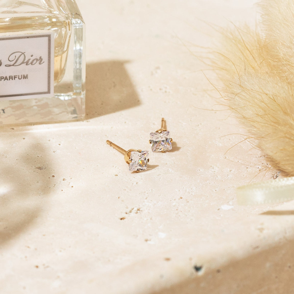 Dainty Square CZ Stud Earrings