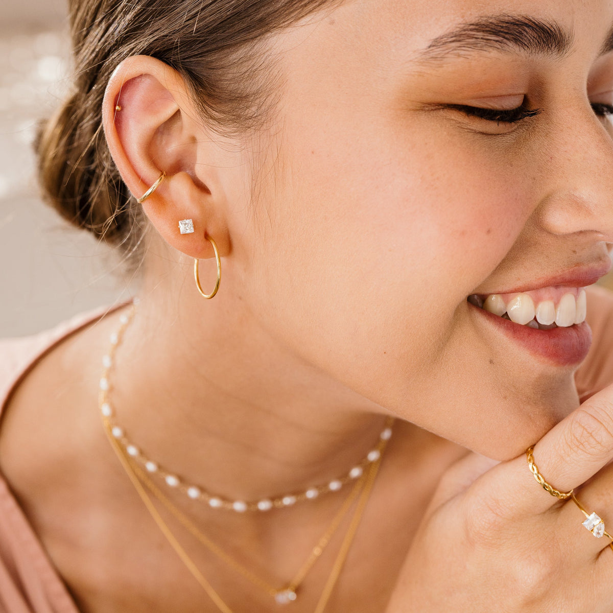 Dainty Square CZ Stud Earrings