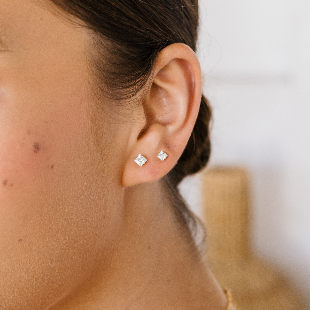 Dainty Square CZ Stud Earrings