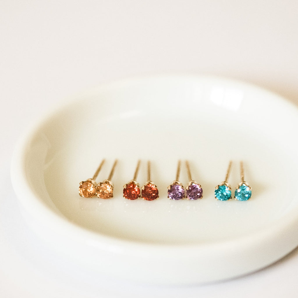 Dainty CZ Birthstone Stud Earrings