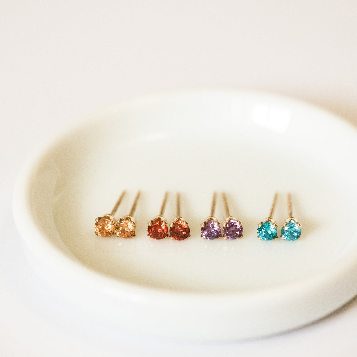 Dainty CZ Birthstone Stud Earrings