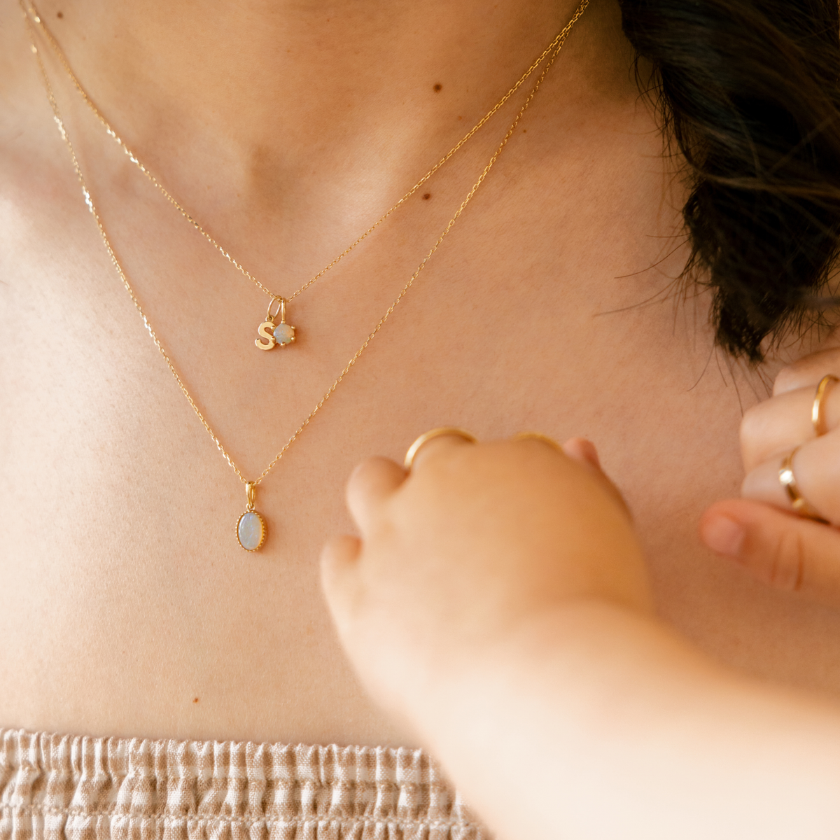 Australian Opal Charm (October Birthstone) - 14k Solid Gold