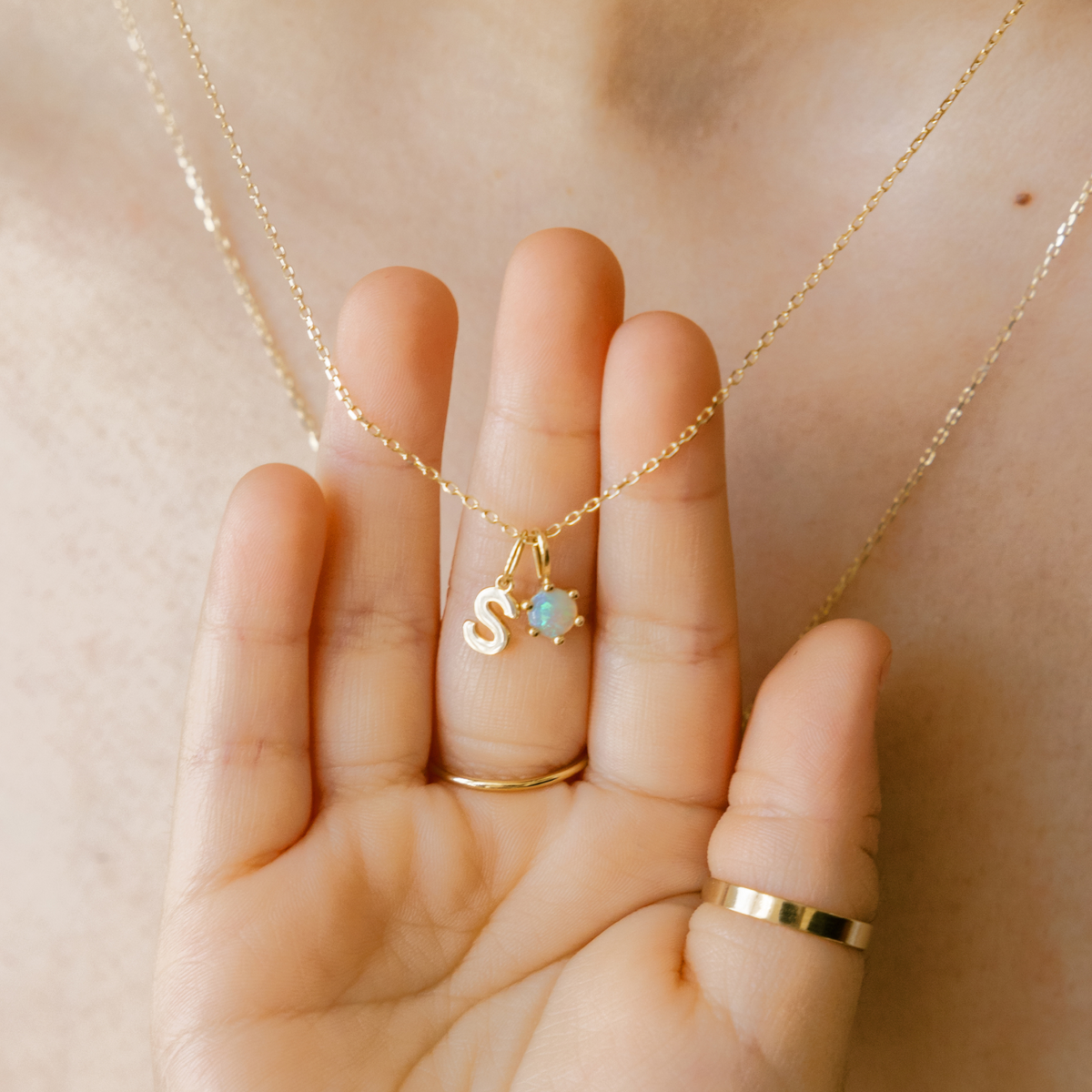 Australian Opal Charm (October Birthstone) - 14k Solid Gold