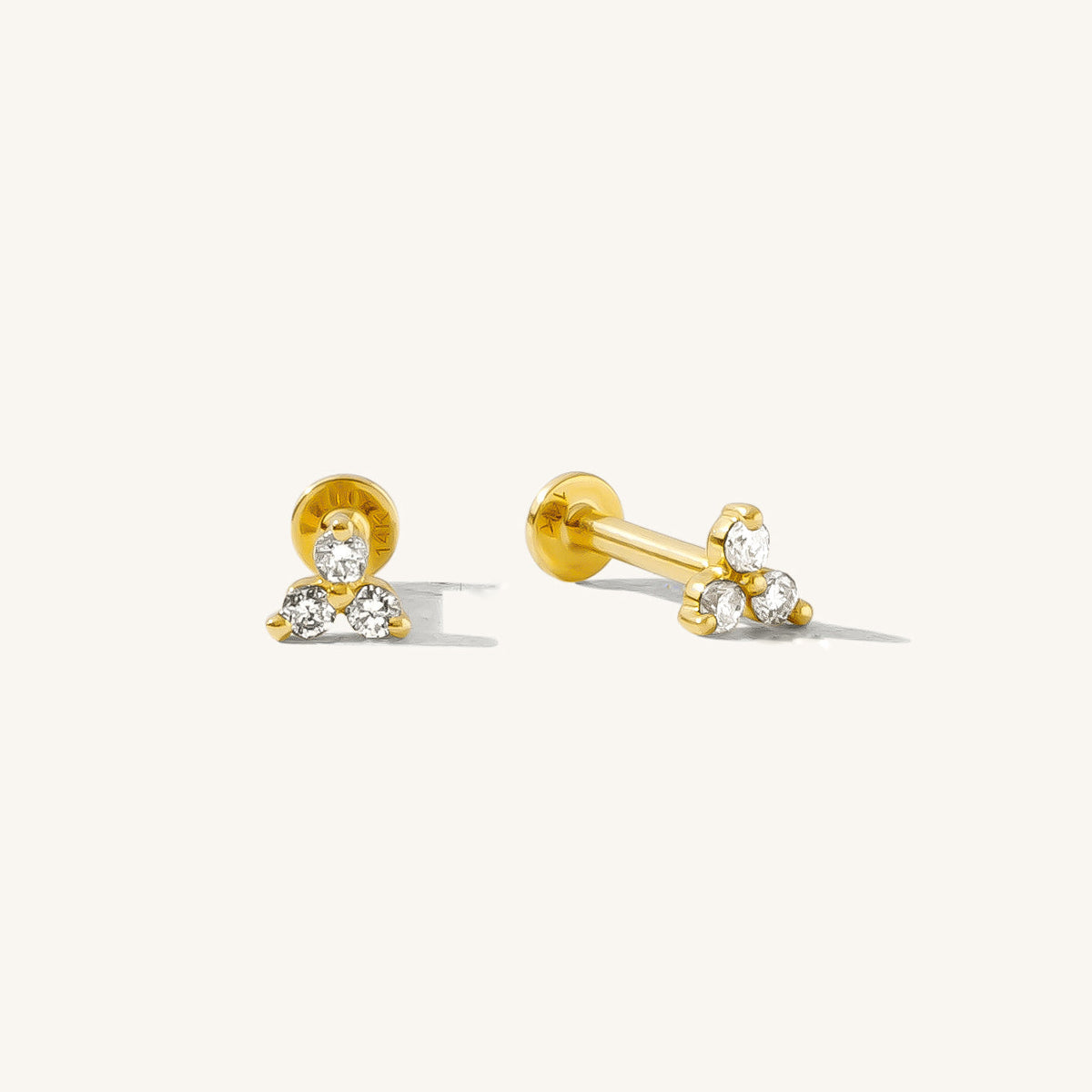 Triple Diamond Flat Back Stud Earring