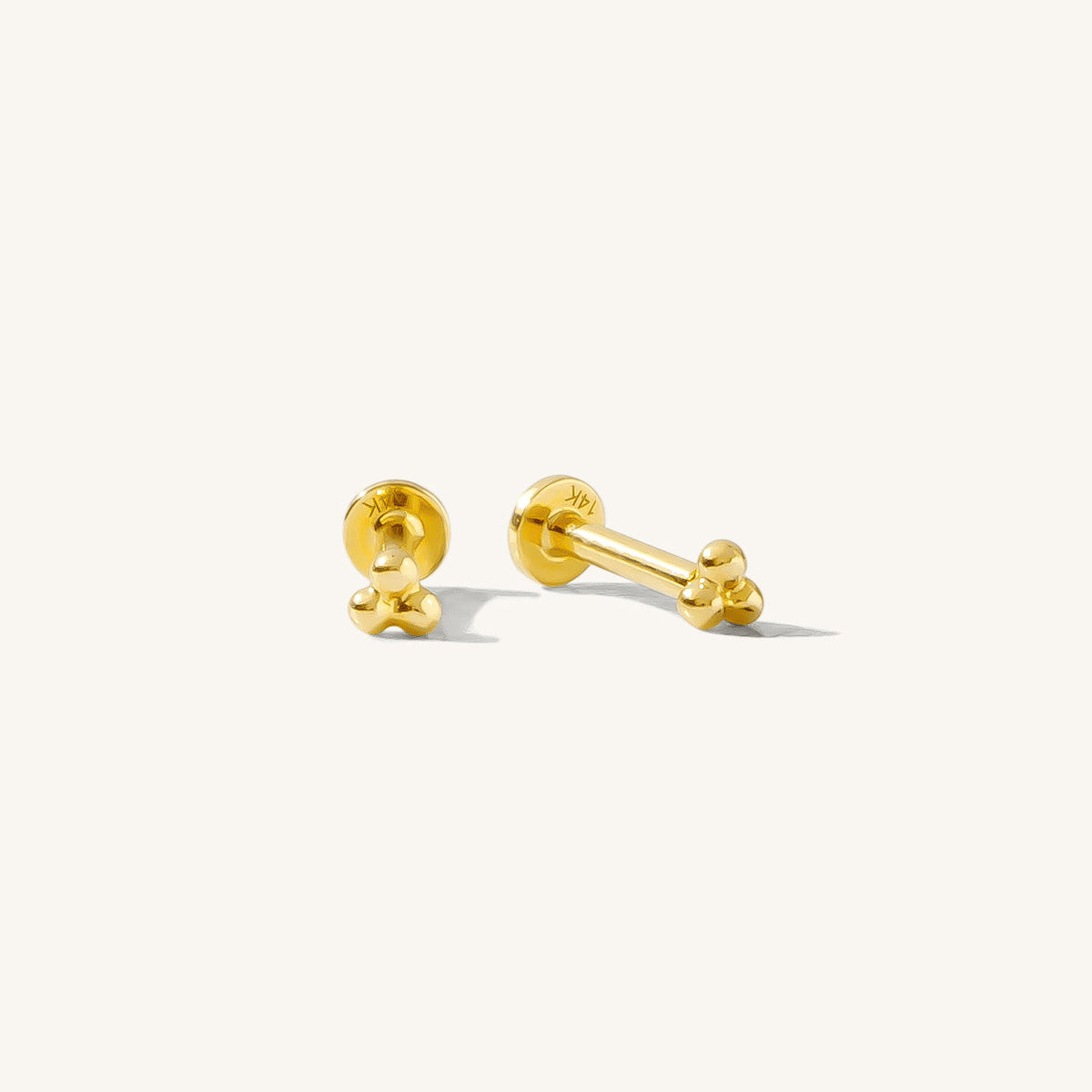 Triple Ball Flat Back Stud Earring - 14k Solid Gold