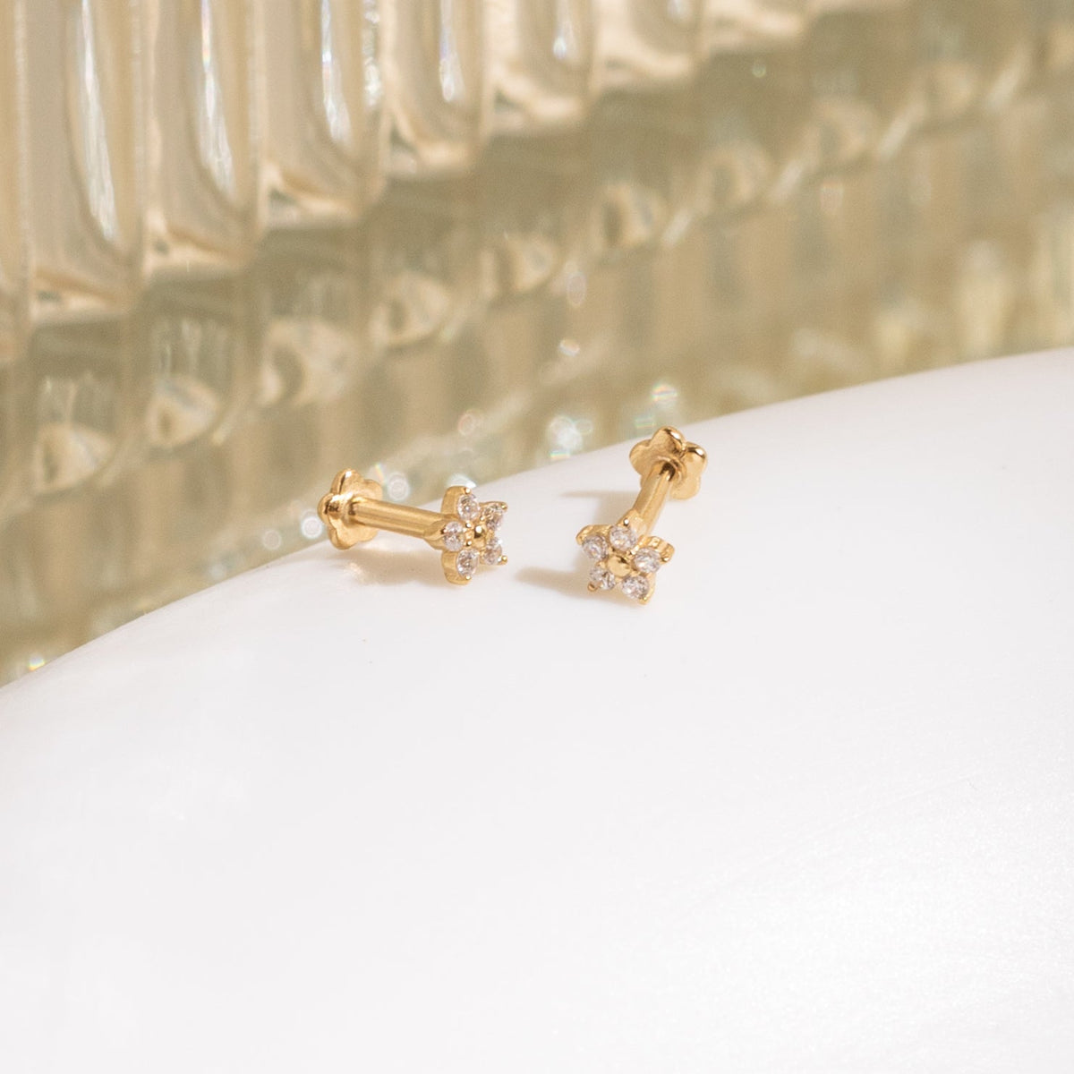Flower CZ Flat Back Stud Earring