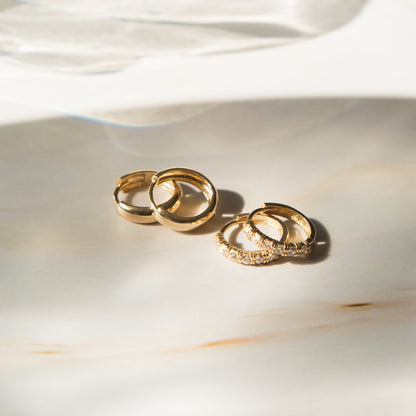 Thick Huggie Hoop Earrings - 14k Solid Gold