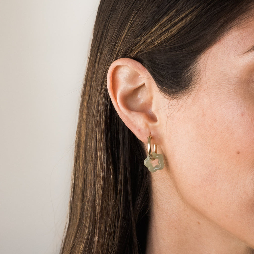 Jade Flower Hoop Earrings