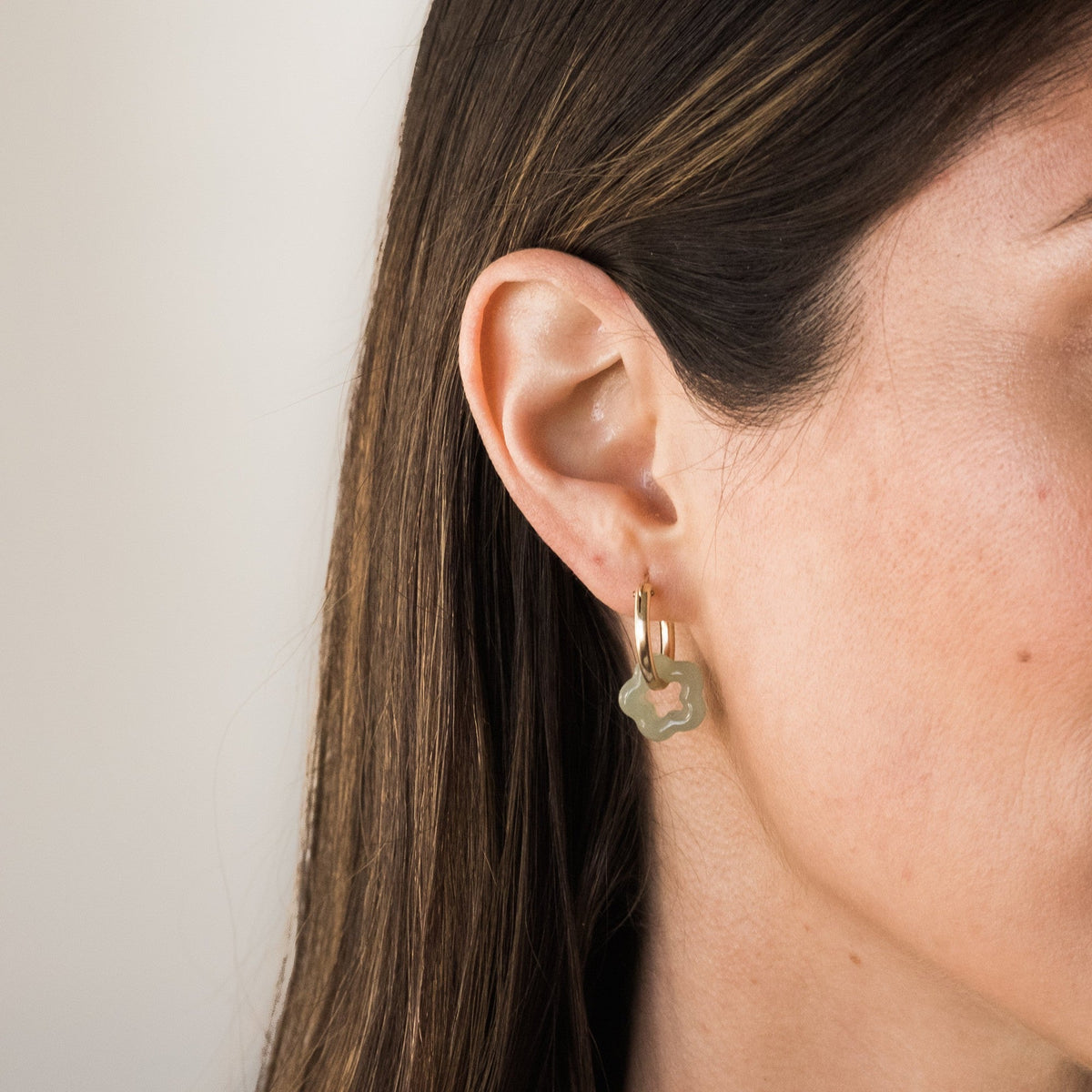 Jade Flower Hoop Earrings