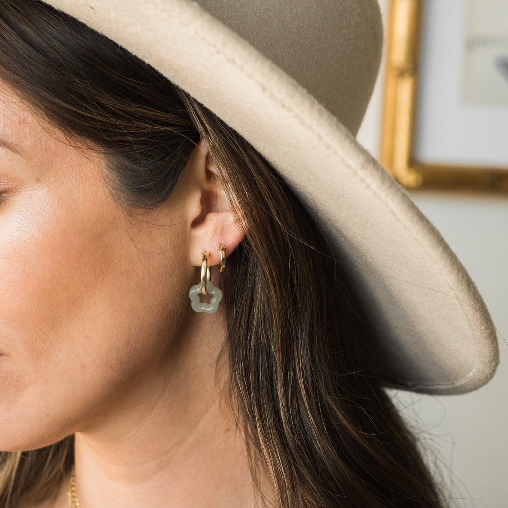 Jade Flower Hoop Earrings