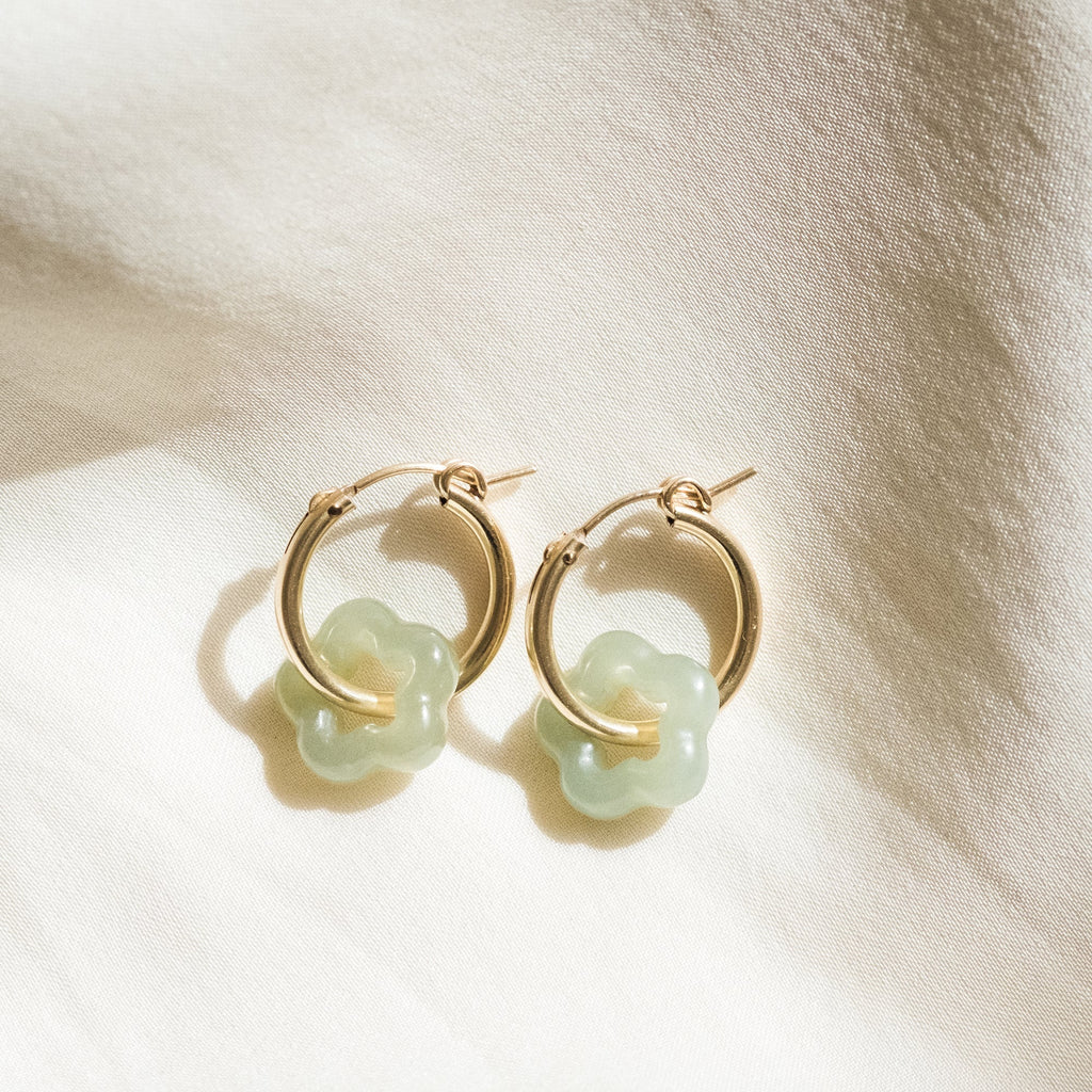 Jade Flower Hoop Earrings