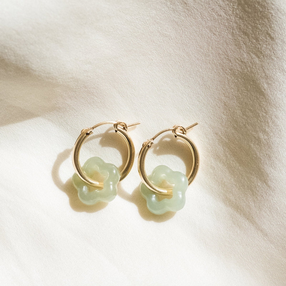 Jade Flower Hoop Earrings