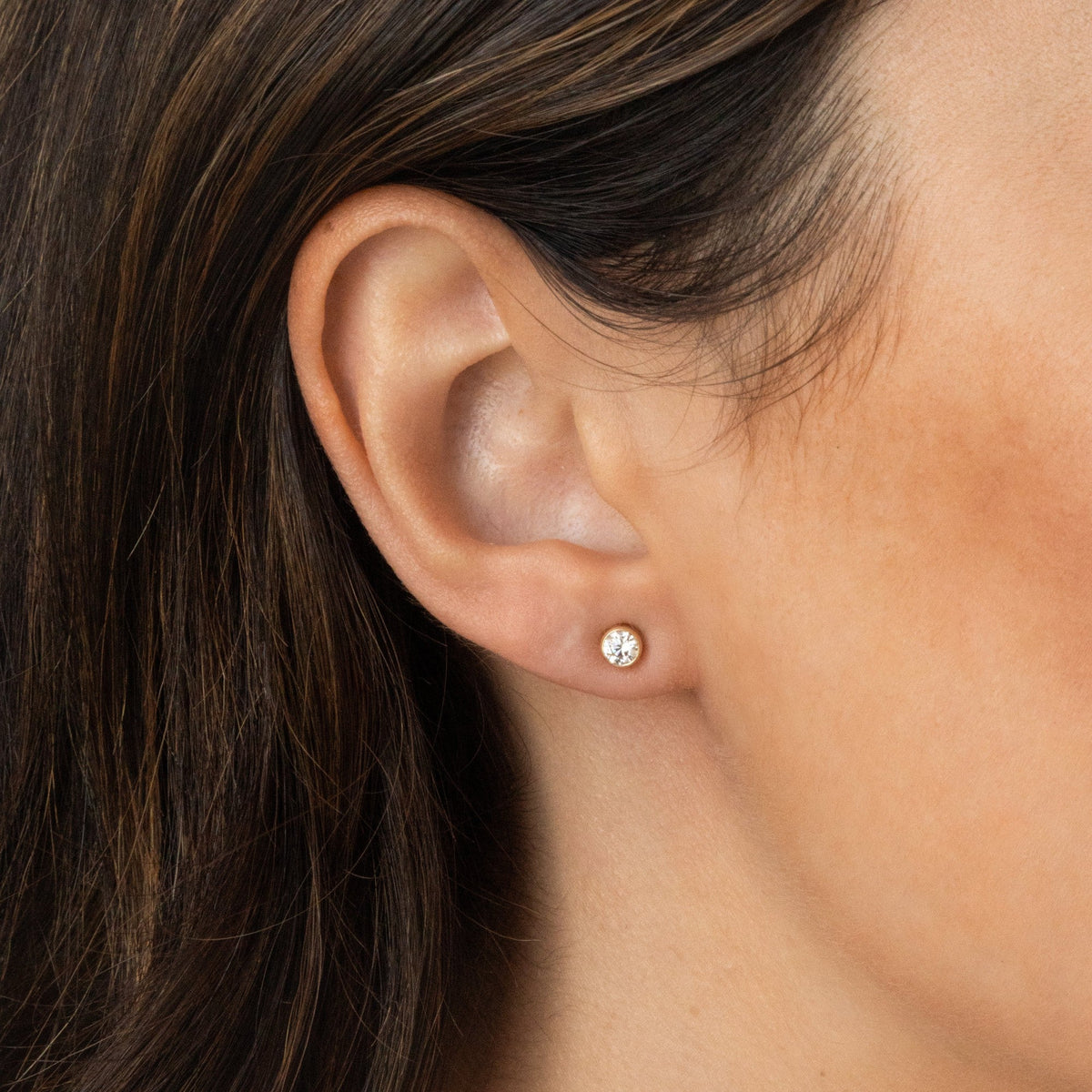 Dainty CZ Bezel Stud Earrings