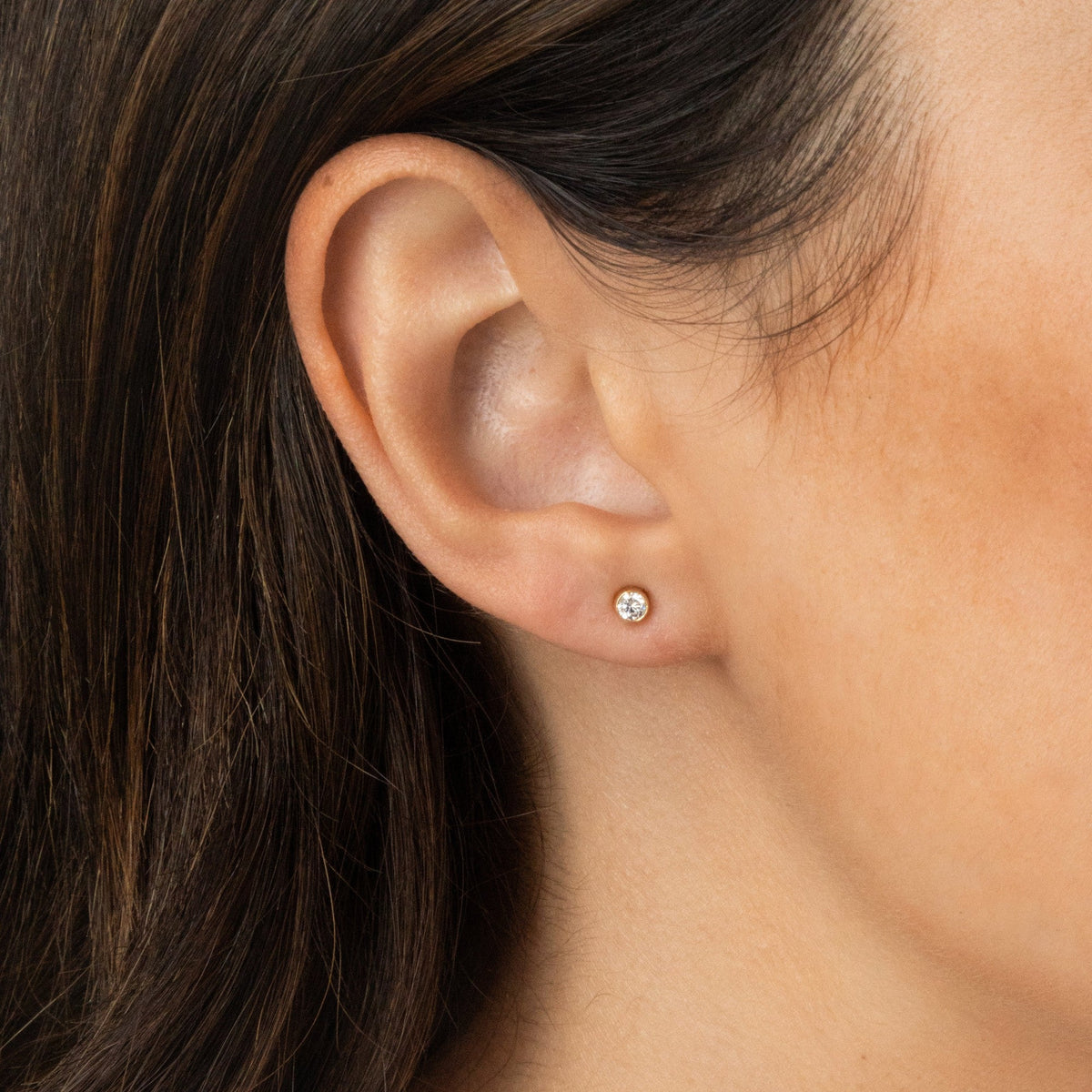 Dainty CZ Bezel Stud Earrings