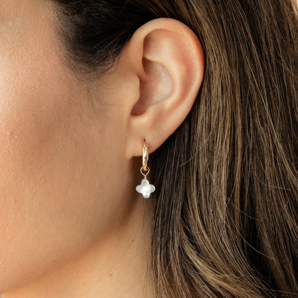 Pearl Clover Hoop Earrings