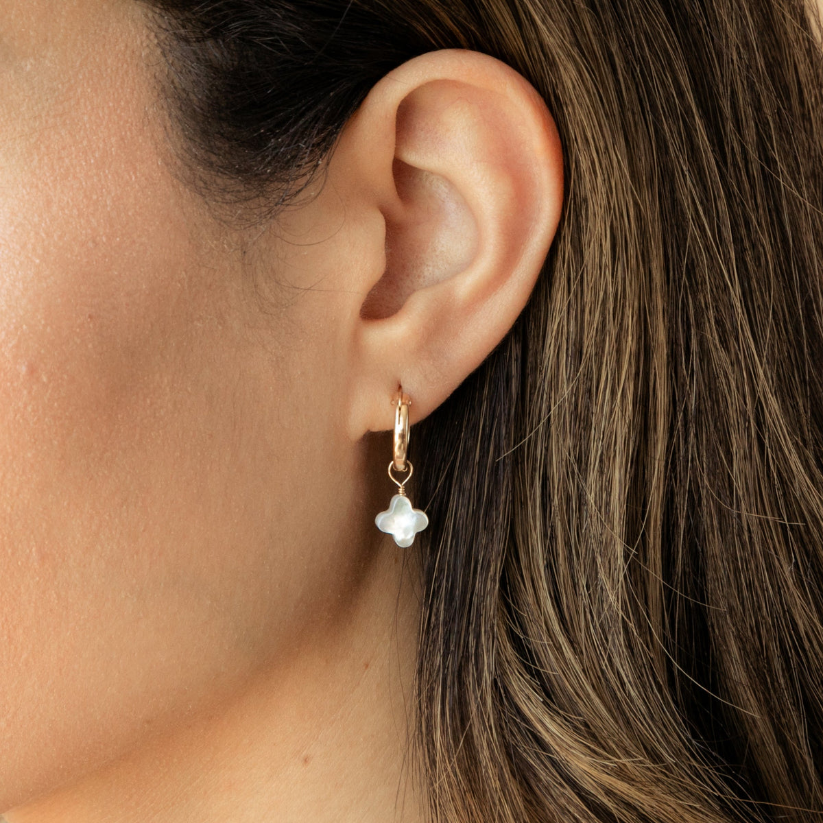 Pearl Clover Hoop Earrings