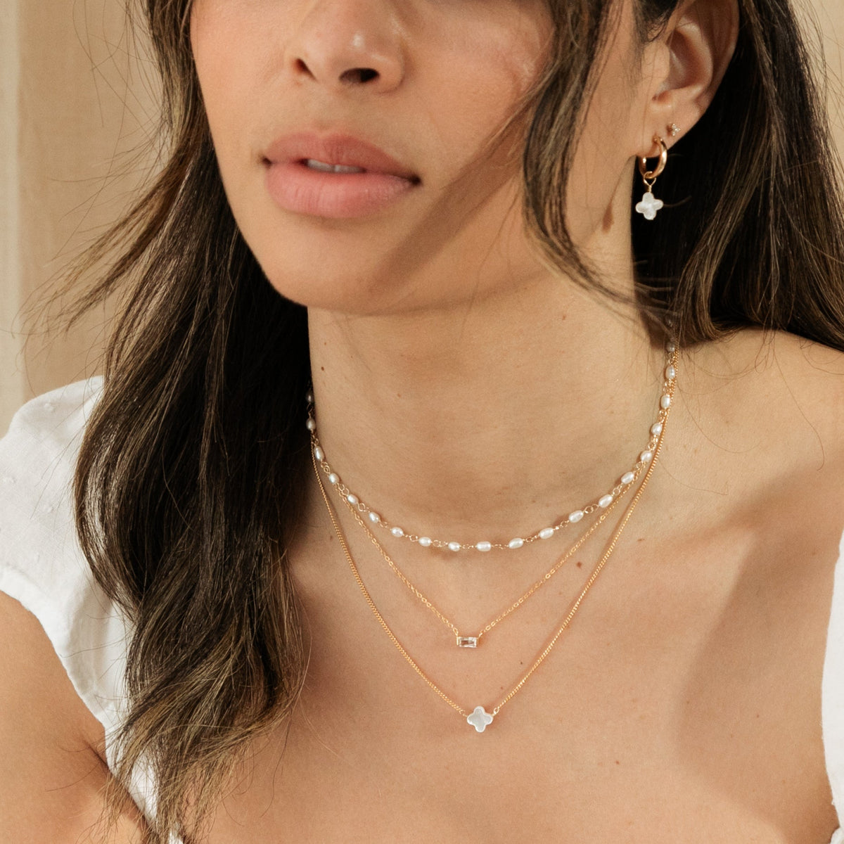 Pearl Clover Hoop Earrings