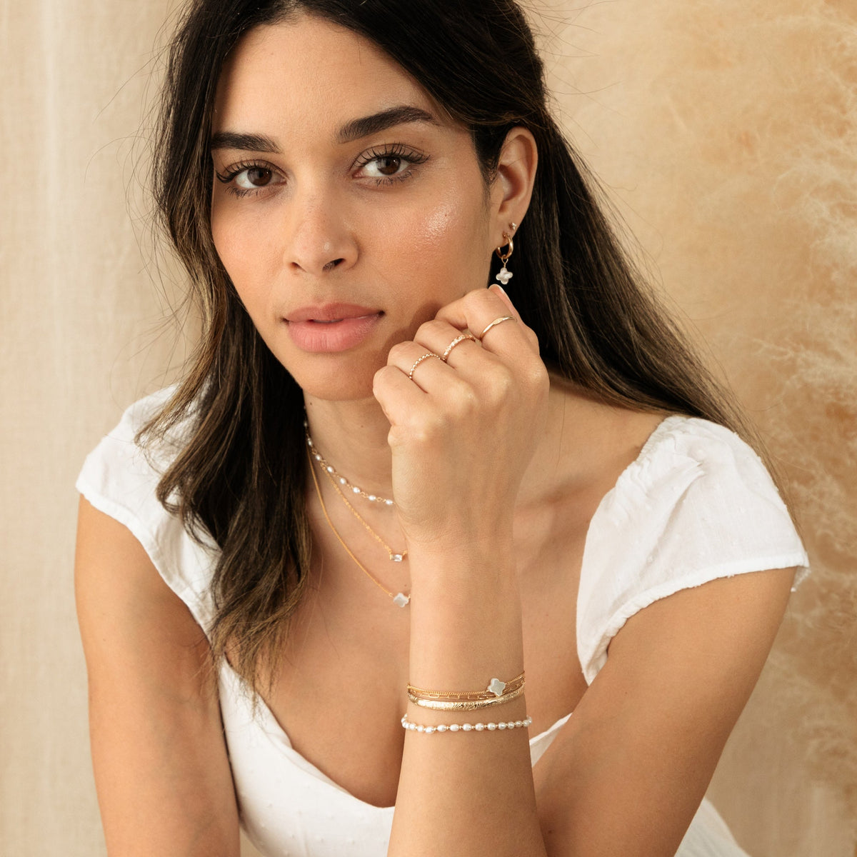 Pearl Clover Hoop Earrings