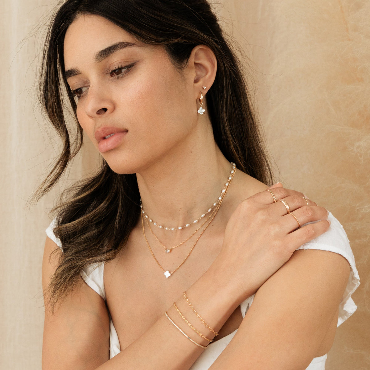 Pearl Clover Hoop Earrings