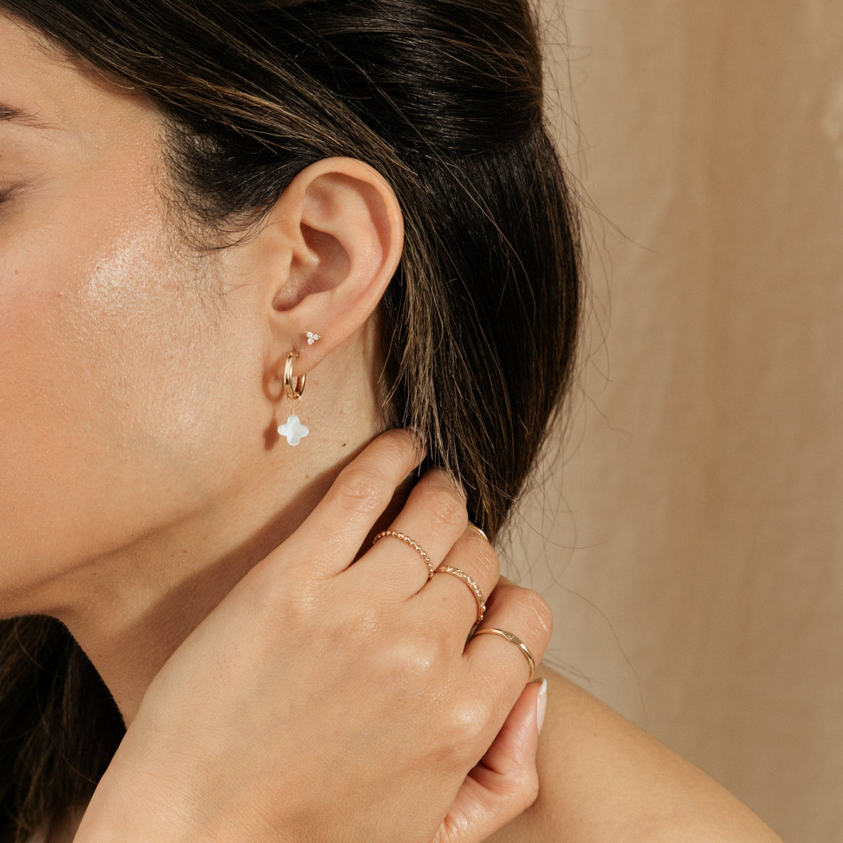 Pearl Clover Hoop Earrings
