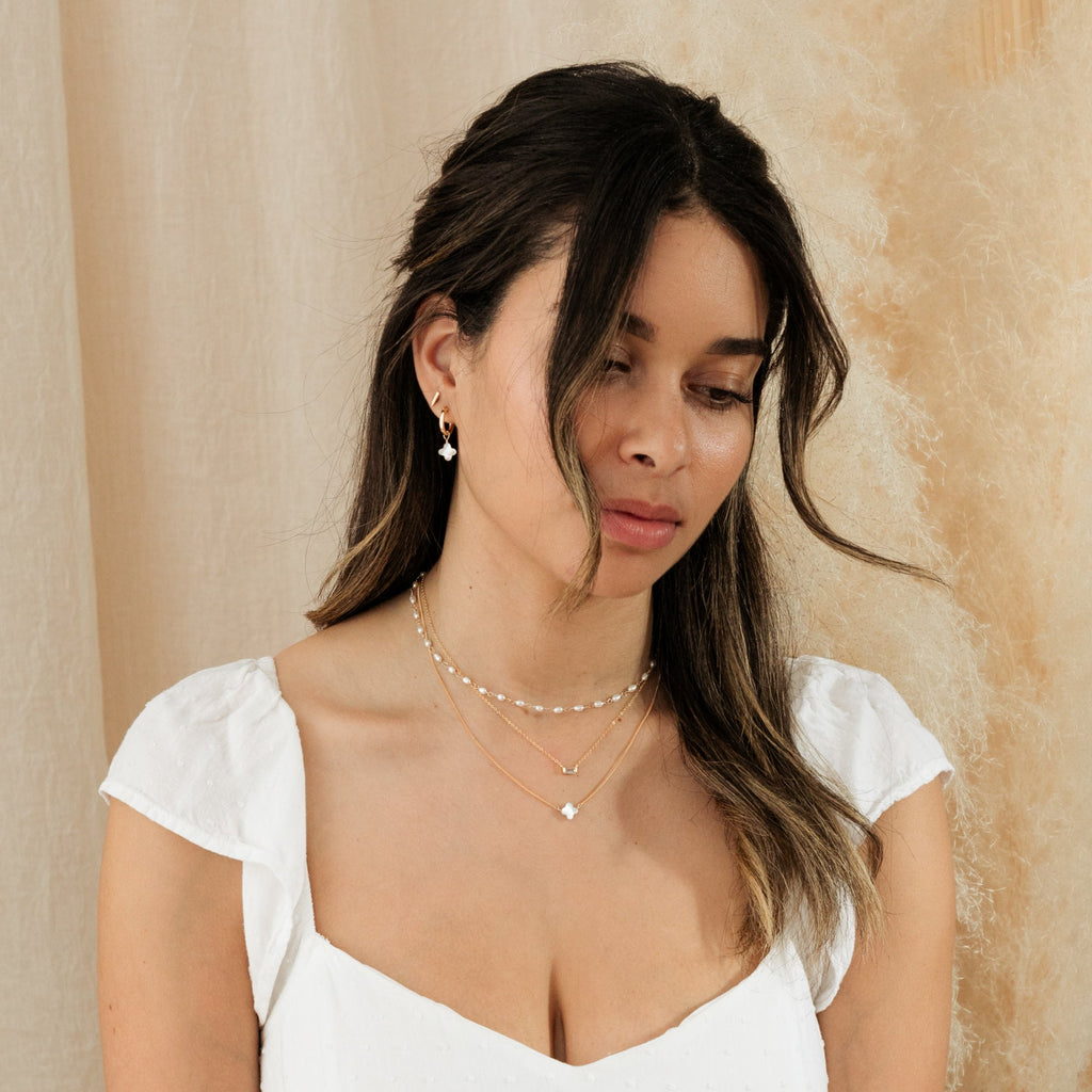 Pearl Clover Hoop Earrings