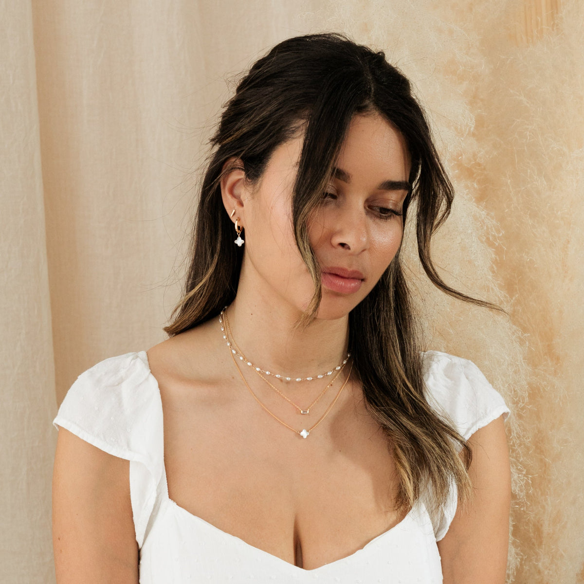 Pearl Clover Hoop Earrings