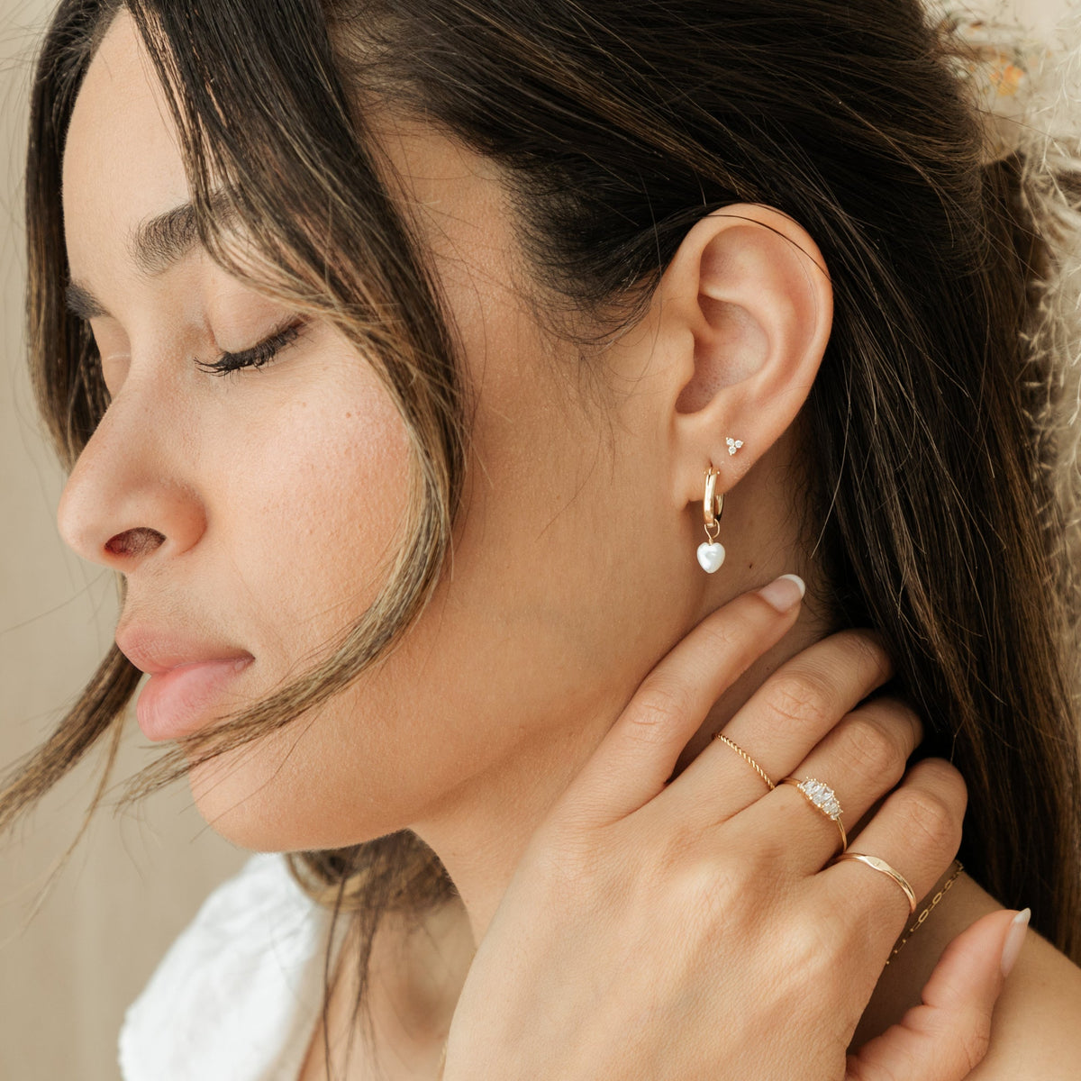 Pearl Heart Hoop Earrings