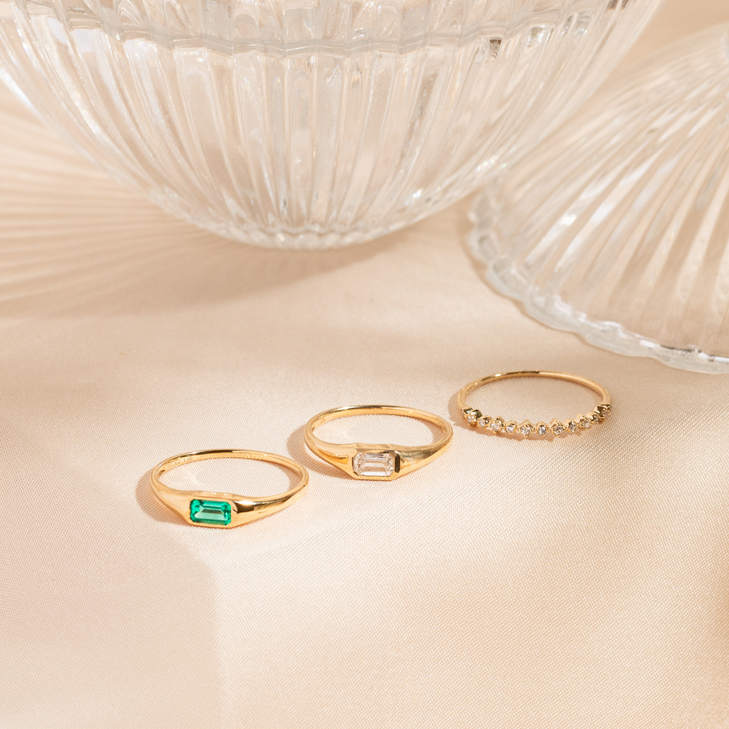 White Sapphire Signet Ring - 14k Solid Gold