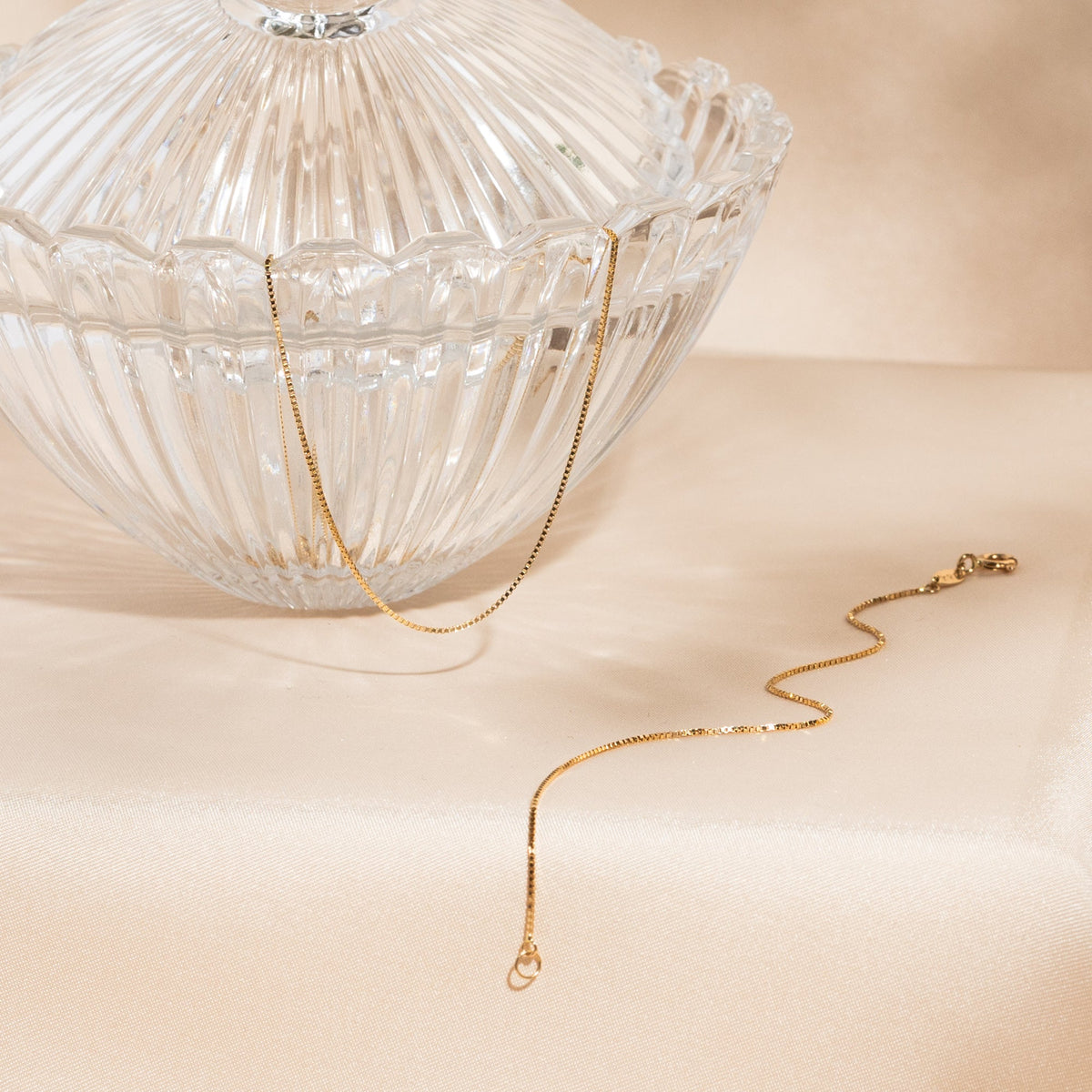 Thin Box Chain Necklace - 14k Solid Gold