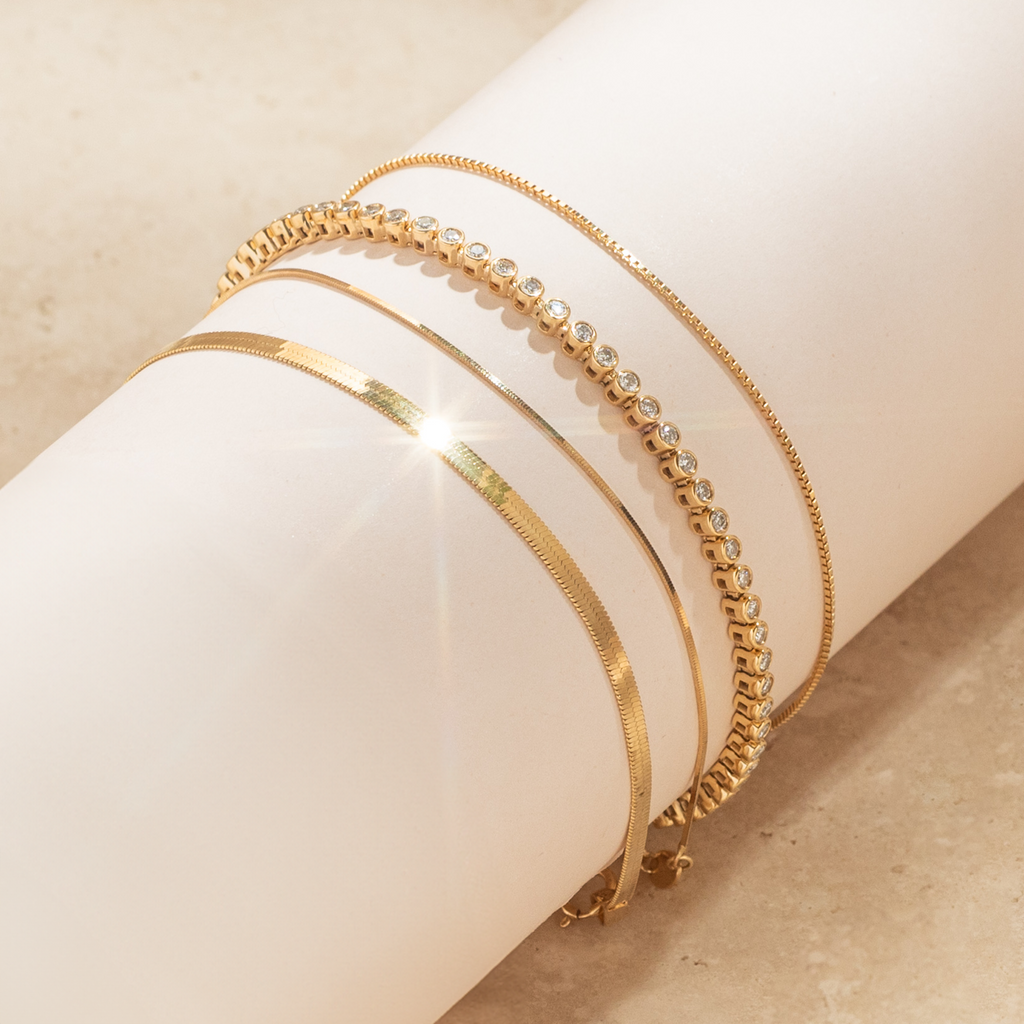 Herringbone Bracelet - 14k Solid Gold