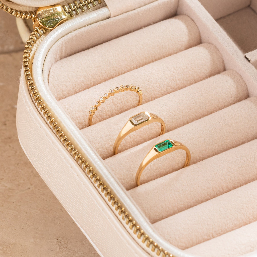 White Sapphire Signet Ring - 14k Solid Gold