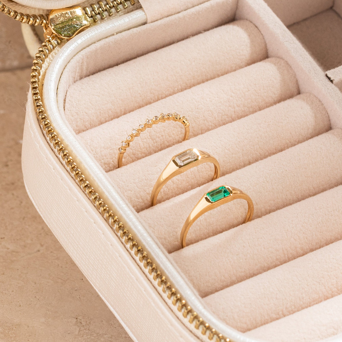 White Sapphire Signet Ring - 14k Solid Gold