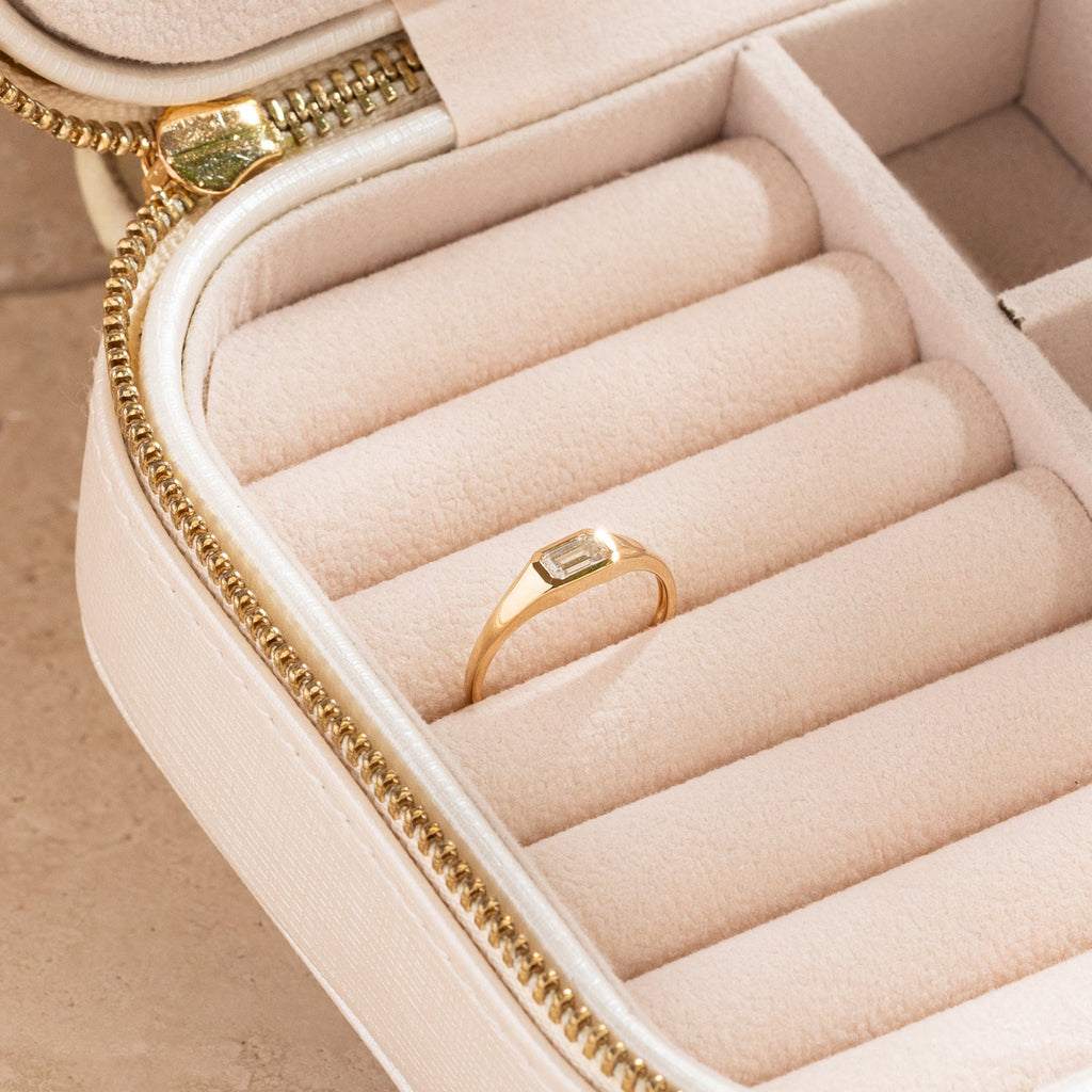 White Sapphire Signet Ring - 14k Solid Gold