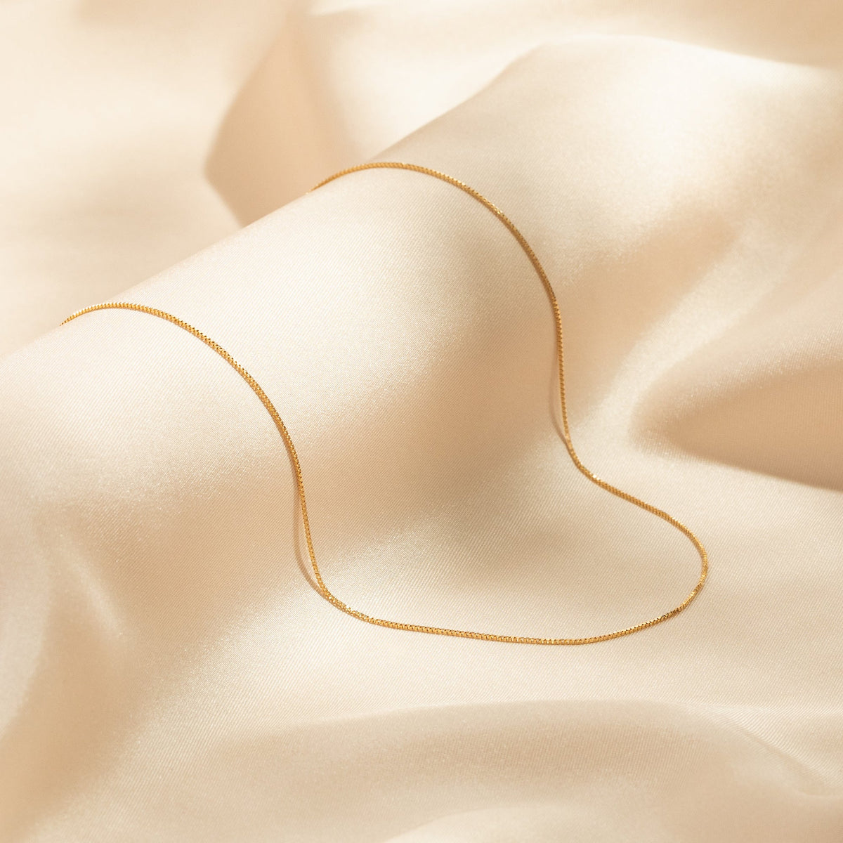 Thin Box Chain Necklace - 14k Solid Gold