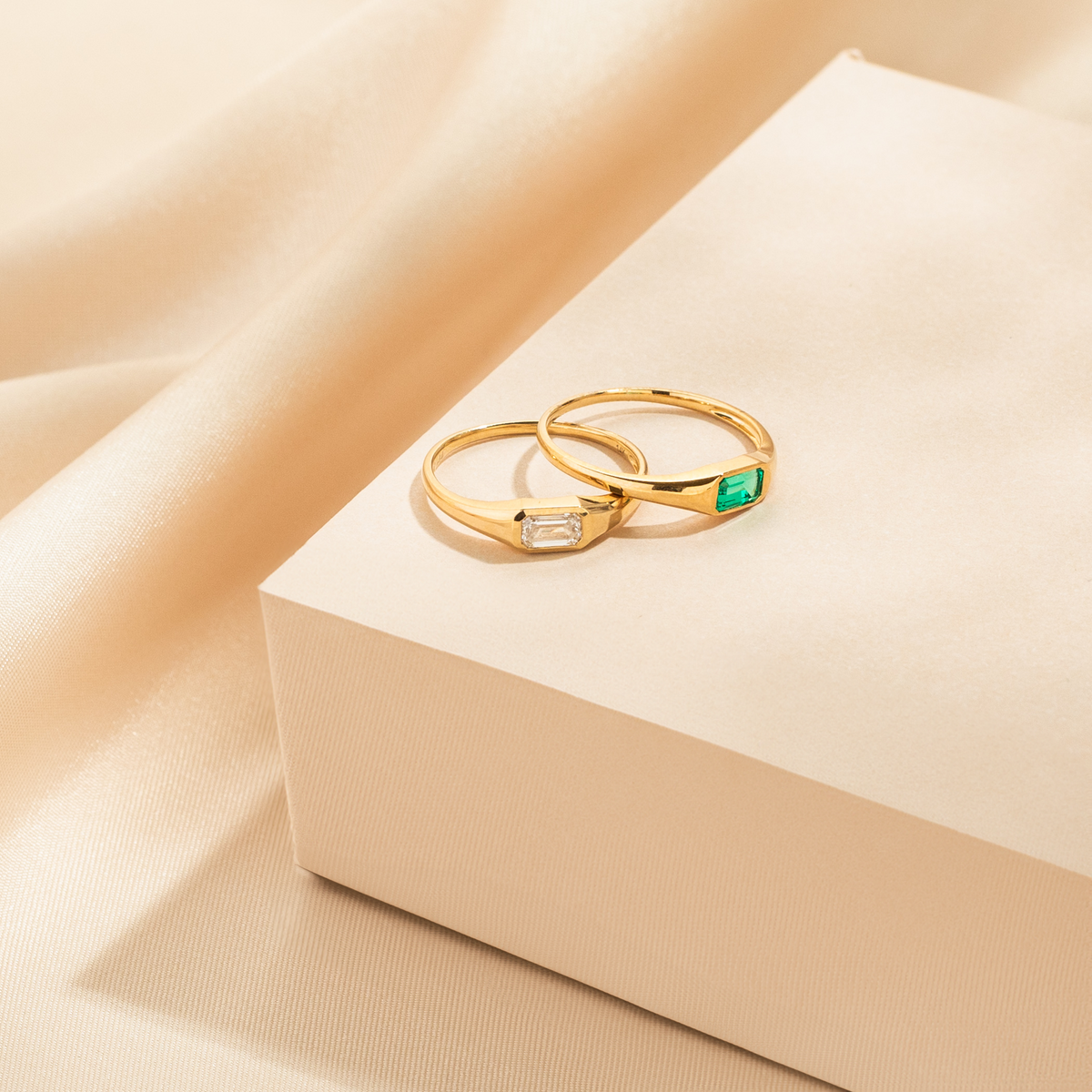 White Sapphire Signet Ring - 14k Solid Gold