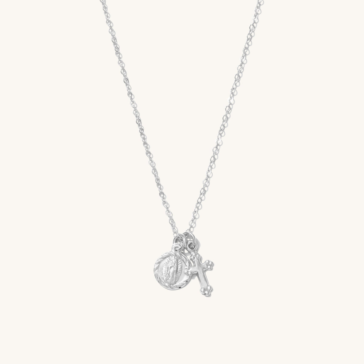 Mini Virgin Mary + Cross Necklace