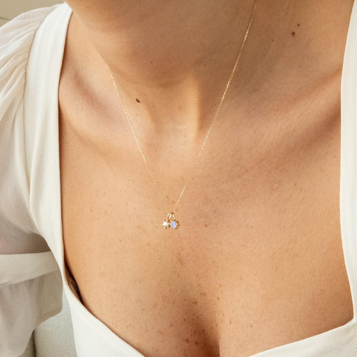 Moonstone Charm (June Birthstone) - 14k Solid Gold