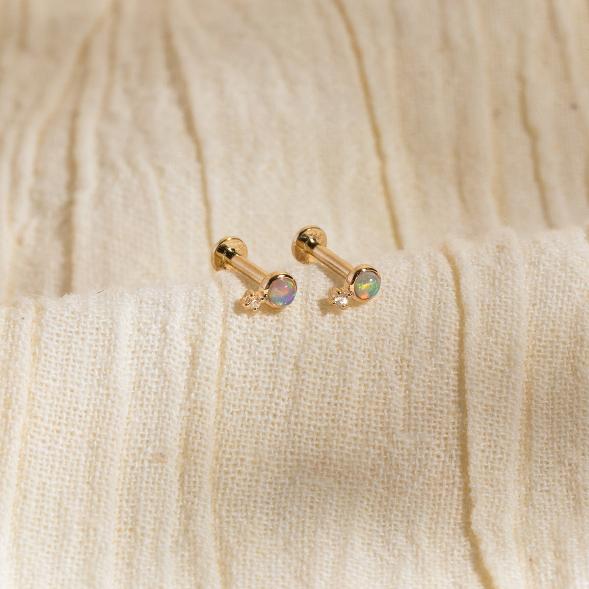 Dainty Opal + Diamond Flat Back Stud Earring